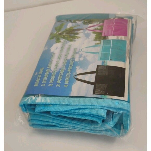 Mesh beach bag 6 pockets sand proof Blue gym Tote Bag Large - Picture 8 of 9